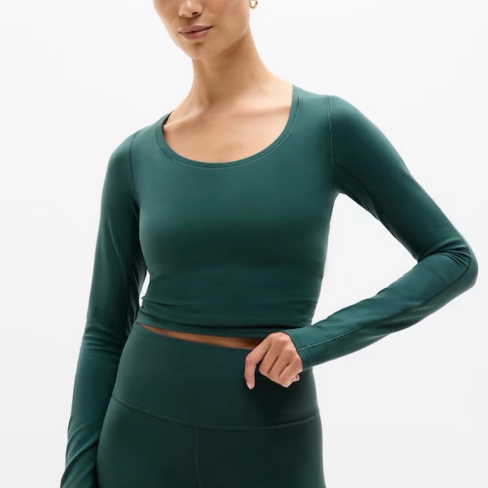 Athleta Transcend Dark Green Long Sleeve Crop fitted Top-XL NWT